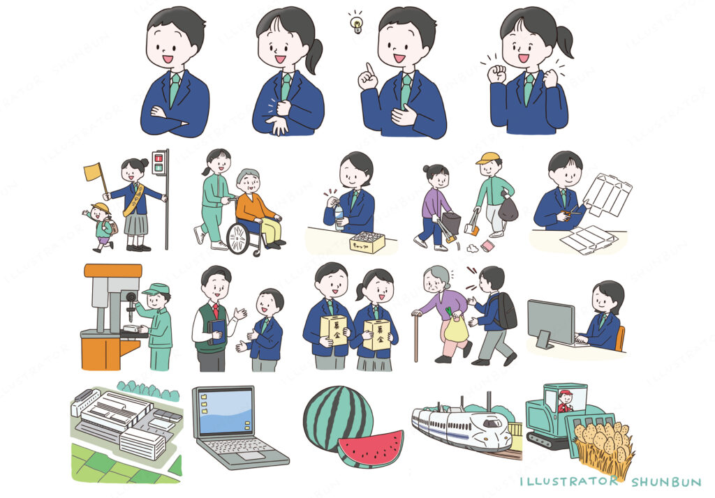 【お仕事】中学生活と進路　熊本県版（ 実業之日本社 ）本文イラスト